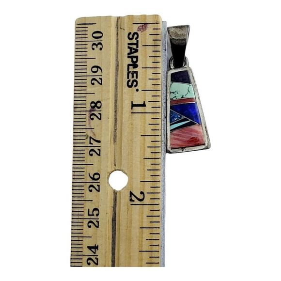 Calvin Begay Navajo Sterling Silver Inlay MultiColor Stone Pendant - Picture 6 of 6